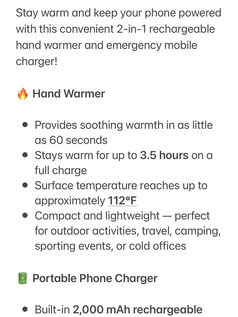 Only today 3x$25 Smart Warmer 2000 Portable Hand Warmer & Charger - Silver - Picture 6 of 7